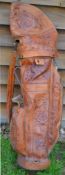 Fine Leather tooled tour size golf club bag- c/w matching travel hood - beautifully tooled with rose
