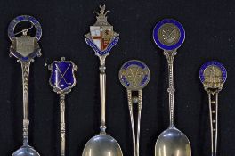 Silver Golf Crested Tea Spoons including C.G.C, Ealing Ladies GC, Blackpool GC, Royal Epping Forrest