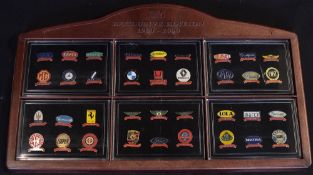 Rare Set of 36 Motor Racing enamel commemorative pins from 1900-2000 - each one recording their wins