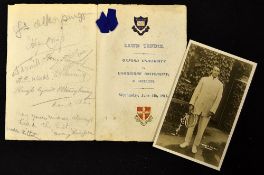 Scarce 1913 Oxford University versus Cambridge University lawn tennis signed dinner menu - held at