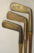 3x heavy brass straight blade putters to incl Forgan St Andrews with the Crown mark and Centre