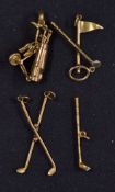 Gold Golfing Charms including golf bag and trolley marked 375 9ct 6.4g, golf club charm 1.4g,