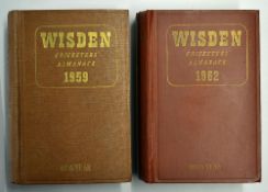 2x Wisden Cricketers' Almanacks 1959 and 1962 - original hardbacks, 1959 boards slightly faded but