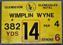 Gleneagles Hotel 'Glendevon' Golf Course Tee Plaque Hole 14 'Wimplin Wyne' produced in a heavy