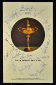 1975 Ryder Cup Signed 'Welcoming Dinner' Menu at the Pittsburgh Hilton, signed by the GB team such