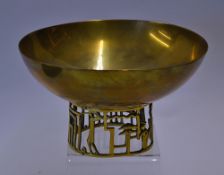 Brass Hagenauer Art Deco Golfing Fruit Bowl with golfing scenes to the stand in stick decoration,