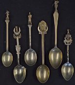 Silver Golfing Tea Spoons including crest with golfing figure 1911, mounted golfing figure B.G.C