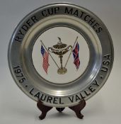 1975 Ryder Cup Pewter Plate with a ceramic centre, stamped RWP USA to the reverse engraved with '