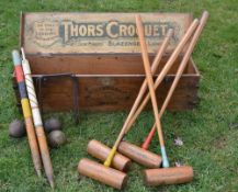 Early Slazenger "The Thors" boxed croquet set - c/w makers brass label to the front and inscribed "