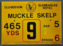 Gleneagles Hotel 'Glendevon' Golf Course Tee Plaque Hole 9 'Muckle Skelp' produced in a heavy duty