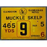 Gleneagles Hotel 'Glendevon' Golf Course Tee Plaque Hole 9 'Muckle Skelp' produced in a heavy duty