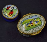 Halycon Days Enamel Pots depicting colourful Disney Golfing scenes to include Mickey Mouse 1996