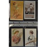 122 x Lawn Tennis themed postcards and ephemera from 1899-1930's - large post card album with slip