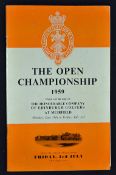 1959 Open Golf Championship programme - played at Muirfield Friday 3rd July complete with draw sheet