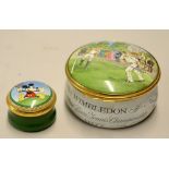 Tennis - 2x Halcyon Days Enamel boxes to incl one celebrating Wimbledon "The First Tennis