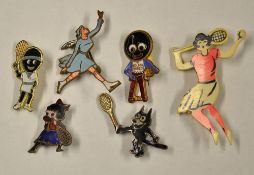 Tennis - collection of tennis playing enamel pin badges to incl early Robinson's Golden Shred Golly,