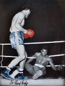 Sir Henry Cooper Signed Boxing print on canvas in colour, famous an action shot depicting a dazed