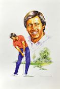 Seve Ballesteros signed colour golf print - by Graham Burdick and signed by Seve in ink - overall