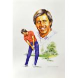 Seve Ballesteros signed colour golf print - by Graham Burdick and signed by Seve in ink - overall