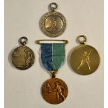 Tennis medals - 4 x various tennis medal/fobs to incl 2x silver hallmarked 1927 and 1938 both with