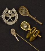 4 x various early tennis brooches - to include silver hallmarked brooch c.1895 in the shape of a