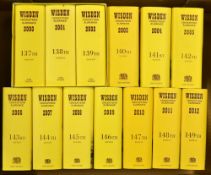 13x Wisden Cricketers' Almanacks 2000 - 2012 - original hardbacks - all with dust jackets, to incl