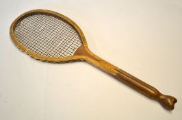 Gardner Brothers London "The Challenge" wooden fishtail tennis racket fitted with convex wedge