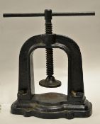 Vic Cast iron gutty golf ball press - horseshoe shaped mounted on rectangular base overall 12"h x