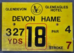 Gleneagles Hotel 'Glendevon' Golf Course Tee Plaque Hole 18 'Devon Hame' produced in a heavy duty