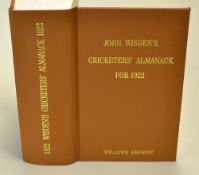 1922Wisden Cricketers' Almanack - Willows soft back reprint publ'd 2006 in brown gilt cloth boards