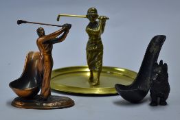 Golfing Figure Pipe-holders a scotty dog metal pip-holder t/w a Golfing figurine pipe-holder and