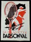 1932 French Darsonval Tennis racket advertising point of sale display card - signed by the artist