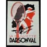 1932 French Darsonval Tennis racket advertising point of sale display card - signed by the artist