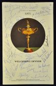 1975 Ryder Cup Signed 'Welcoming Dinner' Menu at the Pittsburgh Hilton, extensively signed by both