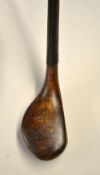 R Forgan St Andrews POWF beech wood scare neck brassie c. 1895 - c/w full brass sole plate, makers