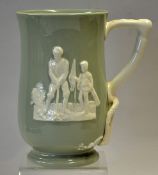 Large Golfing Spode Fortuna cup with golfers and caddies in relief, some marks present, 7"h, overall