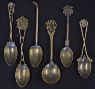 Silver Golfing Tea Spoons including crossed clubs with two balls and crest S.L.G.C c.1927,