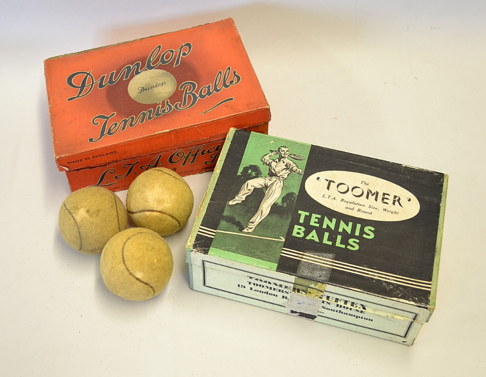 2x tennis ball boxes to incl 1934 Dunlop LTA Official Ball - Tennis Ball box c/w 6x period balls (