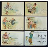 6x American amusing comic golfing postcards c. 1905 - to incl 4x Rotograph & Co by Flohri 3x