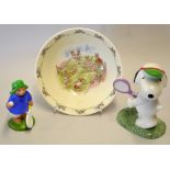 Tennis ceramics -to incl 1936 Royal Doulton Bunnykins bowl with coloured transfer scene mixed