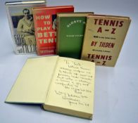 William T Tilden signed tennis book and others - to include signed "Aces, Places and Faults" 1st