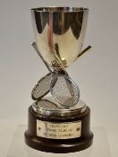 Lilly Tennis Club, France - fine silver-plated tennis cup c. 1900 - mounted on three crossed mesh-