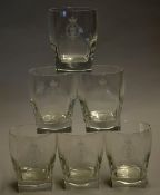 Royal and Ancient Glass Whiskey Tumblers all etched with the Royal and Ancient crest to the front