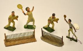 1930's original tennis lead toy figures - 2x John Hill & Co England lead male tennis players and a