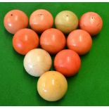 1942 10x various ivory billiard balls c. 1880's - comprising 2x white, 1x white with black spot,