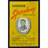 Speedway 1951 Signed Leicester v Yarmouth speedway programme signed by Roy Browning to the front
