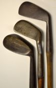 3x Various irons to include Smith's pat anti-shank smooth faced lofted iron with circular hand