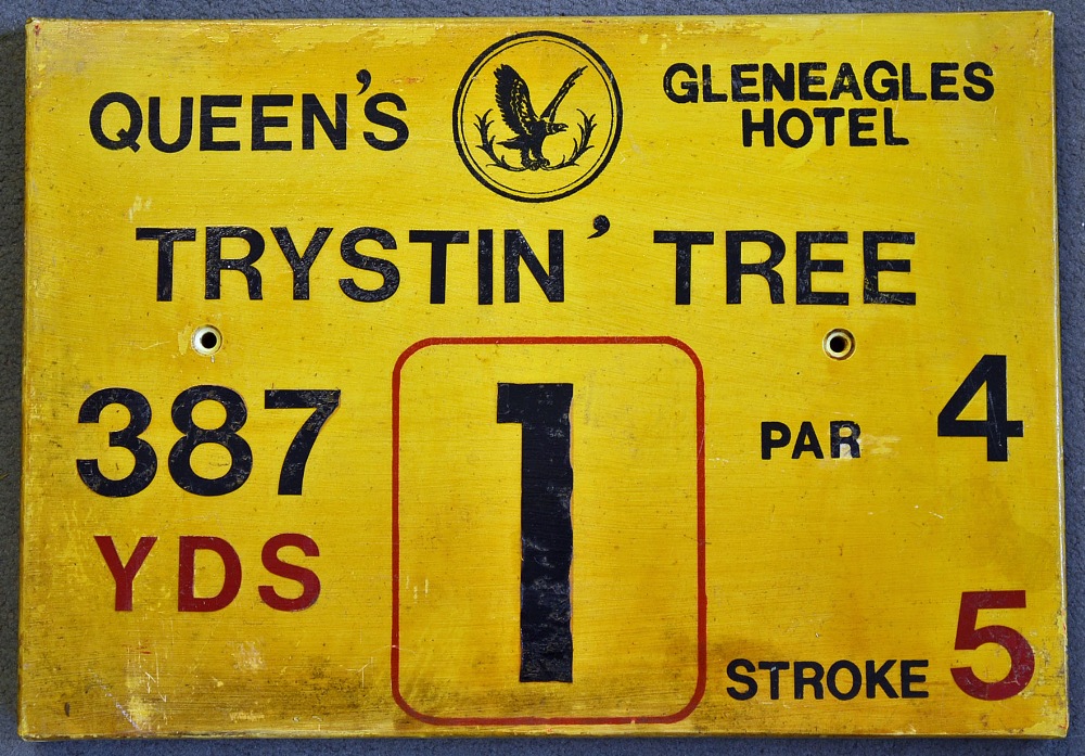 Gleneagles Hotel 'Queens' Golf Course Tee Plaque Hole 1 'Trystin' Tree' produced in a heavy duty