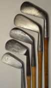 5x Various irons to include 2 smooth face one with dot punched central face marks, 2 Hugh Dewar