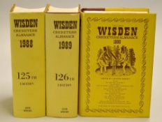 3x Wisden Cricketers' Almanacks 1988-1990 - original hardbacks - all with dust jackets and slight